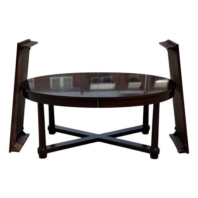 Baker Barbara Barry Art Deco Style Oval 2 Leaf Extension Mahogany Dining Table For Sale