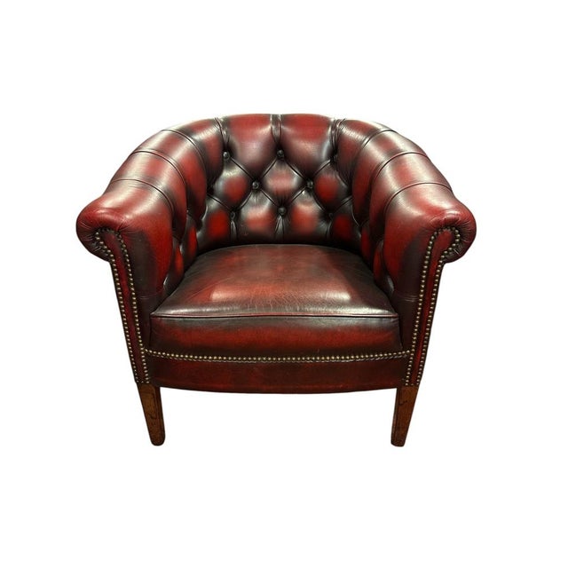 Animal Skin Vintage Chesterfield-Style Club Chair in Oxblood Leather For Sale - Image 7 of 7