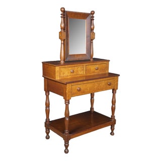 Antique Victorian Plum Pudding Mahogany Washstand Vanity W Mirror 62" For Sale
