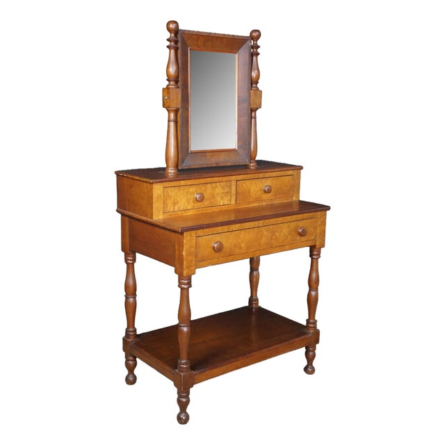 Antique Victorian Plum Pudding Mahogany Washstand Vanity W Mirror 62" For Sale
