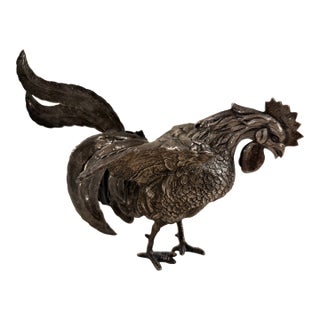 Mid-20th Century Spanish .915 Silver Rooster Figurine With Detailed Feather Work For Sale