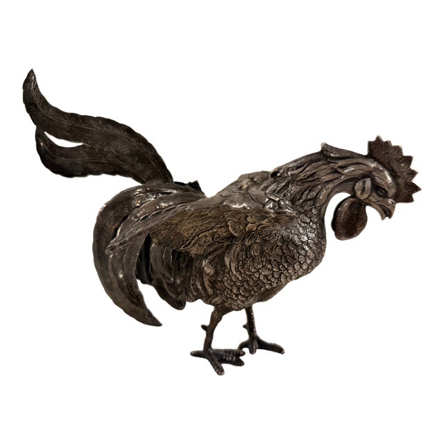 Mid-20th Century Spanish .915 Silver Rooster Figurine With Detailed Feather Work For Sale