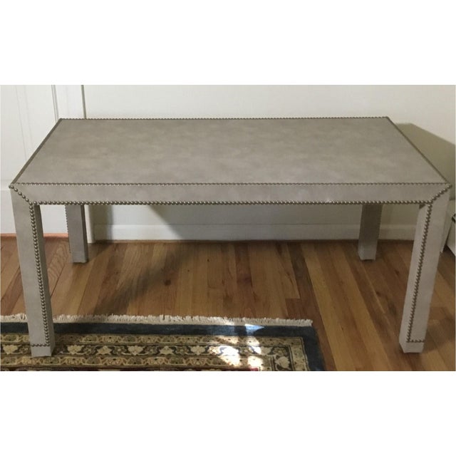Late 20th Century Vintage Rectangular Parsons Style Suede and Brass Studded Coffee Table For Sale - Image 5 of 11