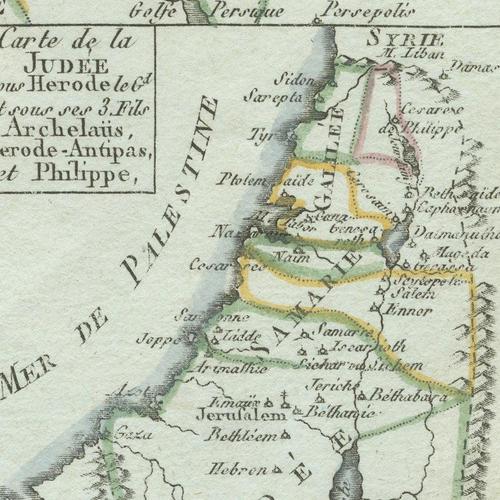 Antique New Testament Map with Plan of Jerusalem attributed to Bonne, 1770 For Sale - Image 6 of 12