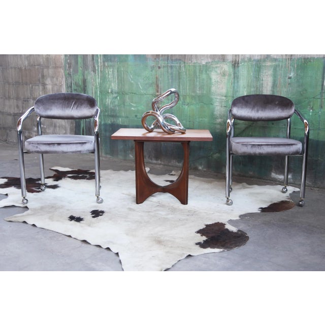 1970s PostModern Chrome Tubular Armchair in Grey Velvet on Casters For Sale - Image 5 of 13