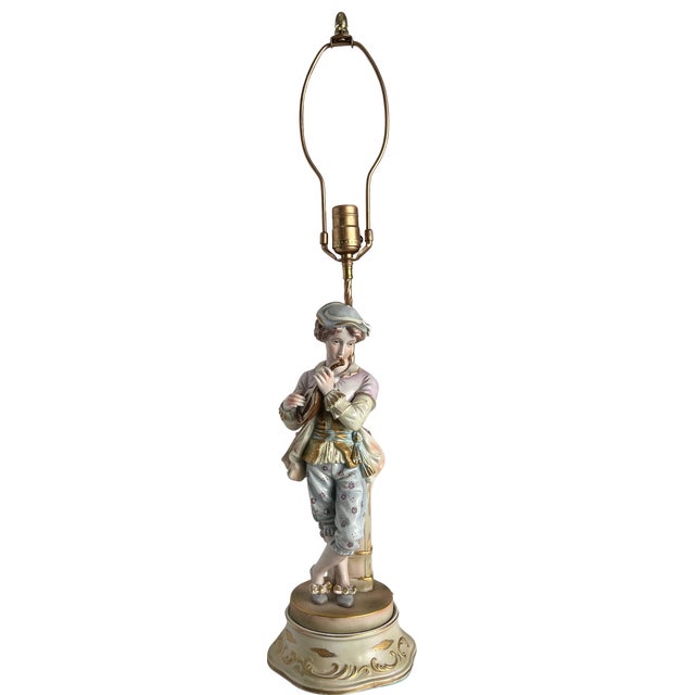 Mid 20th Century Mid-Century Porcelain Table Lamp Minstrel With Mandolin For Sale - Image 5 of 16