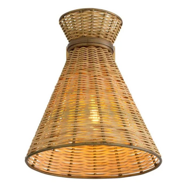 Natural Rattan and Vintage Brass Wall Lamps, Set of 2 For Sale - Image 3 of 9