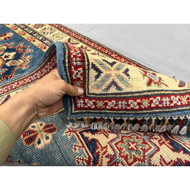 Blue and Cream Kazak-Style Wool Runner Rug With Tribal Medallions, 2'8" X 9'7" For Sale - Image 14 of 15
