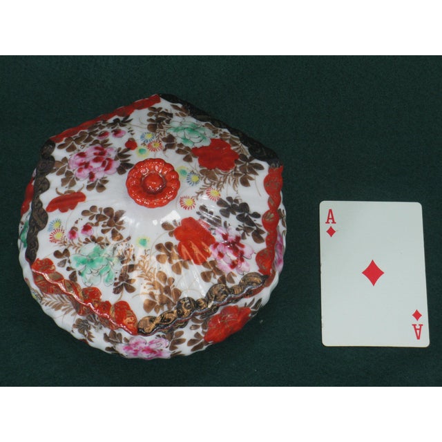 Antique Covered Dish Bowl Lid Japanese Red Satsuma Hand Painted Oriental Signed For Sale - Image 16 of 17