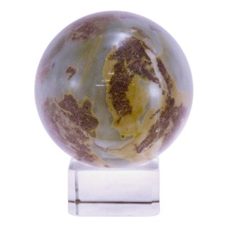 Jasper Gray Red Stone Sphere W/Stand For Sale