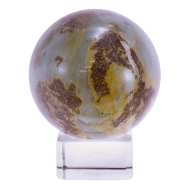 Jasper Gray Red Stone Sphere W/Stand For Sale