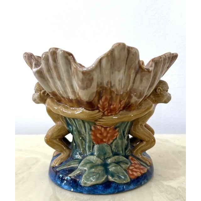 Vintage Boho Majolica Monkey Shell Bowl For Sale - Image 4 of 12