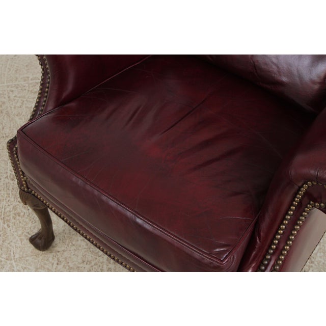Pennsylvania House Burgundy Leather Wing Chair For Sale - Image 10 of 16