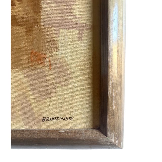 Mid-Century Modern Mid 20th Century Abstract Textured Cityscape in Earth Tones -Signed Brodzinsky For Sale - Image 3 of 10