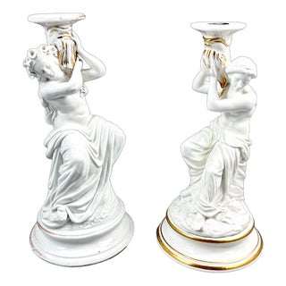 Victorian Porcelain Figural Candlesticks, Set of 2 For Sale