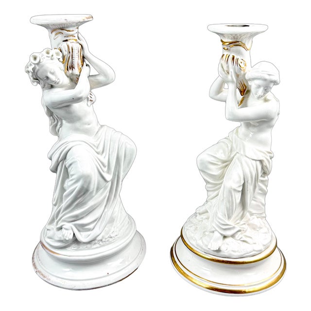 Victorian Porcelain Figural Candlesticks, Set of 2 For Sale