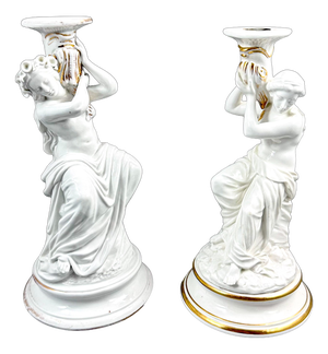 Victorian Porcelain Figural Candlesticks, Set of 2