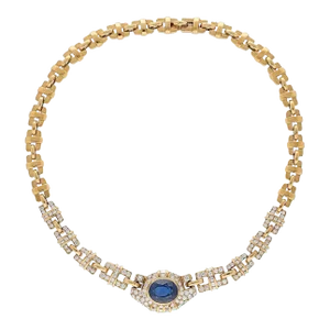 1990s GIA Certified No Heat Blue Sapphire 18k Gold Cable Chain Choker Necklace 15.5"