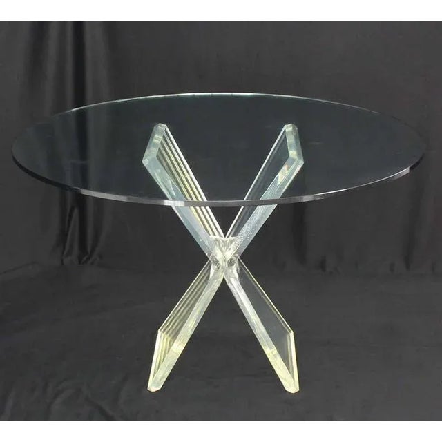 Mid-Century Modern Lucite X-Base Base Gueridon Center Dining Table For Sale - Image 4 of 8