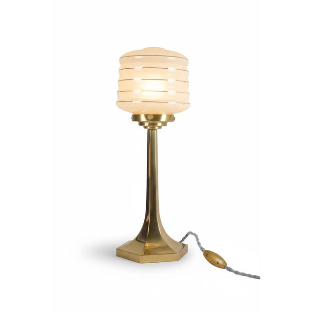 Brass and Opaline Glass Table Lamp in the style of Josef Hoffmann for Wiener Werkstätte, 1990s For Sale - Image 11 of 11
