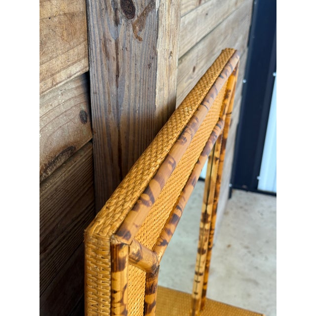 Vintage Boho British Colonial Faux Bamboo & Rattan Weave Wall Mirror With Shelf For Sale In Naples, FL - Image 6 of 11