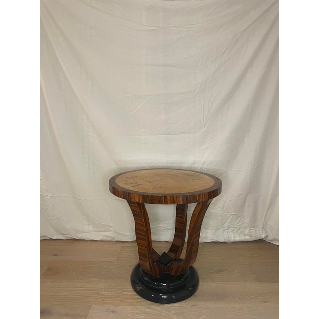 Wood Pair of Italian Art Deco Style Macassar Wood & Burl Round Side Tables For Sale - Image 7 of 7