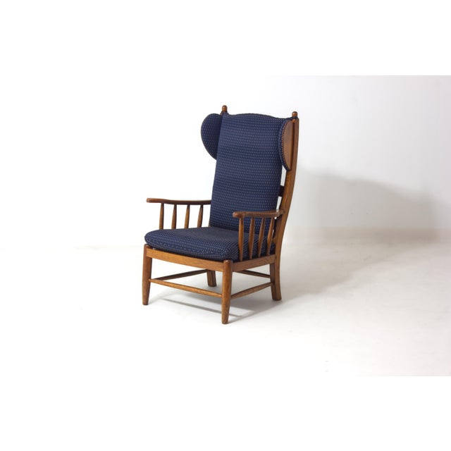 Blue French Lounge Chair in Blue Fabric, 1960s For Sale - Image 8 of 8