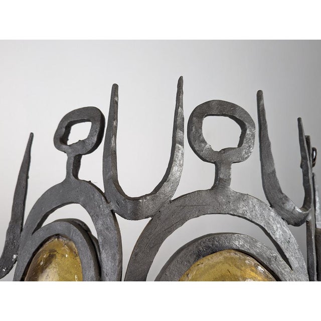 Mid-Century Modern Wrought Iron & Blown Glass Wall Lights, Set of 3 For Sale - Image 3 of 18