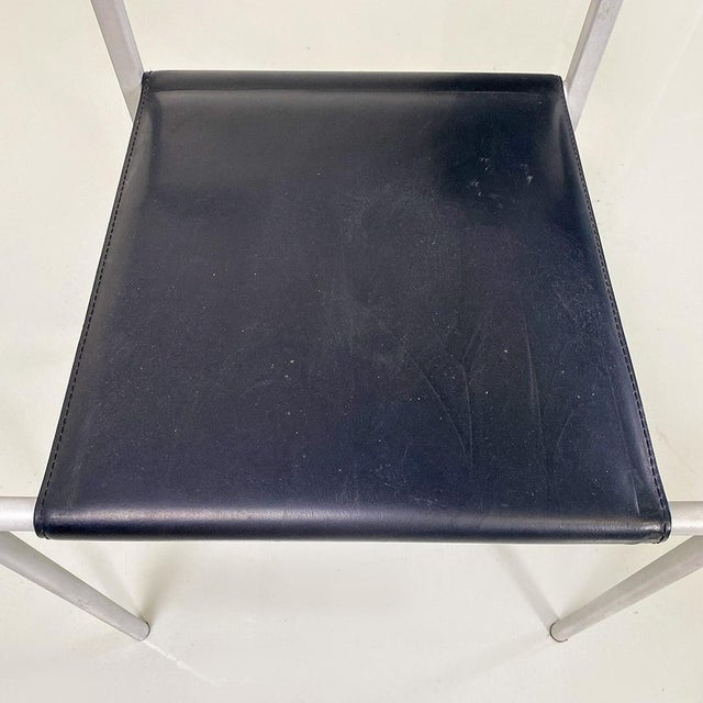 Italian Gray Metal and Black Leather Chairs attributed to Fly Line Di Carrè, 1990s, Set of 3 For Sale - Image 11 of 18