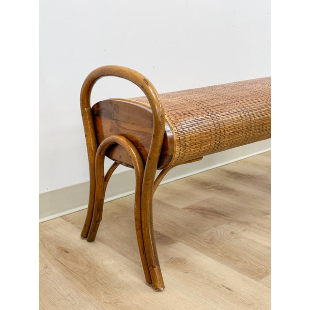 French French Style Bentwood Rattan Woven Bench Vintage MCM 1960s Accent Boho Design For Sale - Image 3 of 11