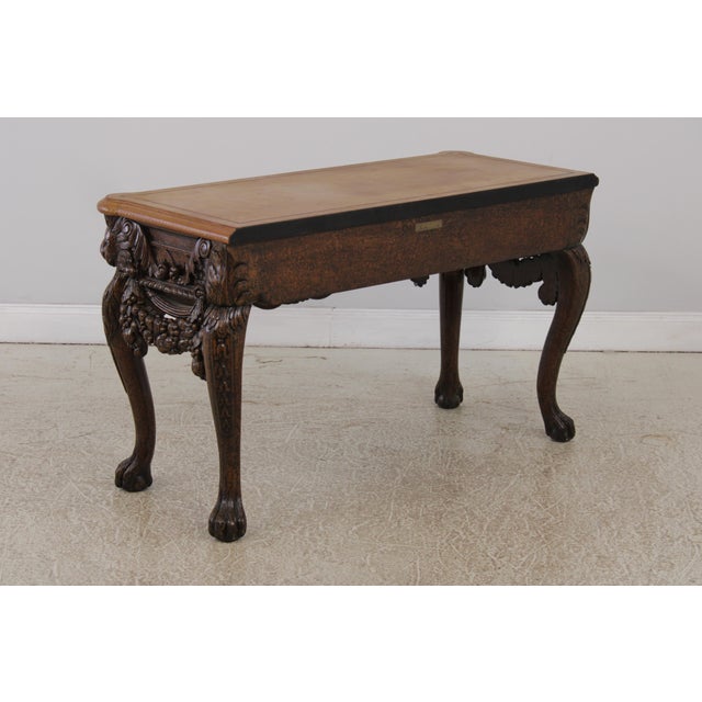 Maitland Smith Mahogany Leather Top Console Table For Sale - Image 15 of 16
