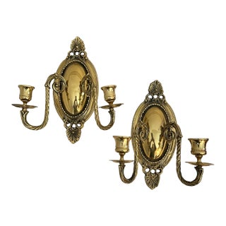 Brass Candle 2 Light Wall Sconces. - a Pair For Sale