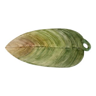 Mid 20th Century Large Italian Hand Painted Banana Leaf Ceramic Platter For Sale