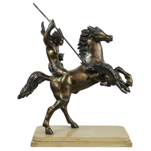 Tommaso Campajola, Indian Warrior on Horseback with Lancia and Fair, 1920s, Bronze & Marble