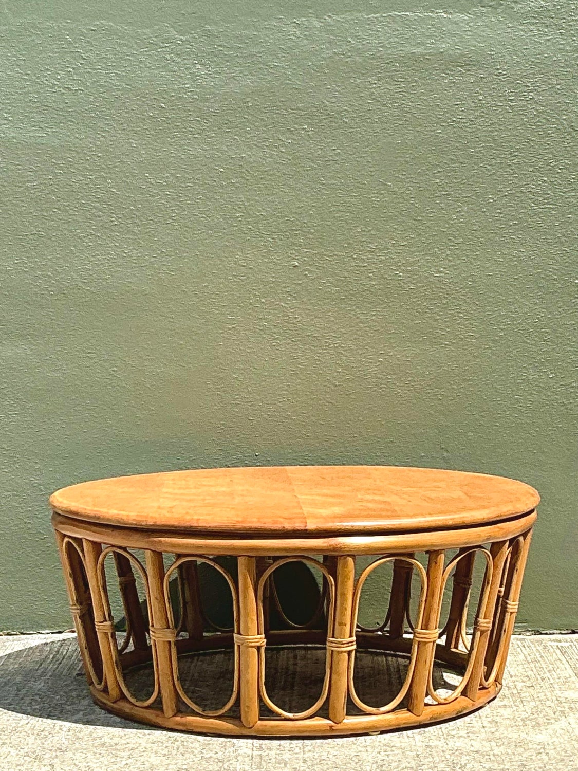 Vintage Looped Rattan Coffee Table - Back view