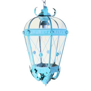 Vintage Solid Brass Hanging Lantern - Neoclassical Architectural Pendant Light For Sale