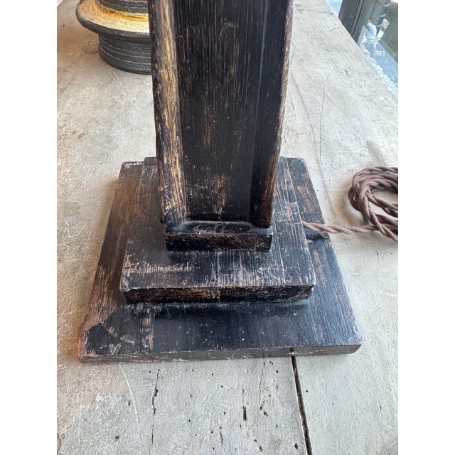 Vintage Black Wooden Table Lamp For Sale - Image 4 of 14