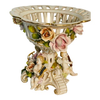 Gorgeous Dresden Antique Porcelain Centrepiece With Putti’s Musical Instruments For Sale