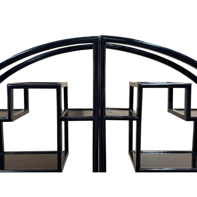 Black Black Lacquer Moon Gate Round Shelves Wood Display Curio Cabinet Room Divider For Sale - Image 8 of 12