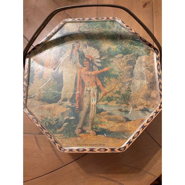 American 1930s Loose-Wiles Hiawatha’s Wedding Journey Lithographed Biscuit Tin For Sale - Image 3 of 10