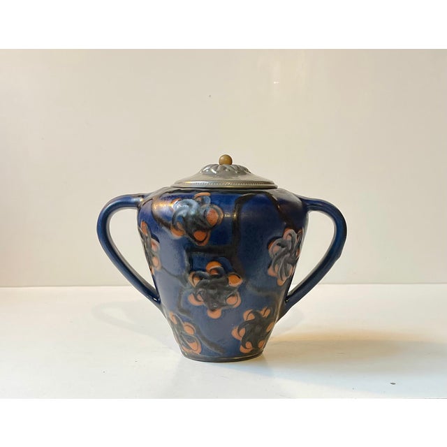 Antique Glazed Ceramic Urn with Pewter Lid by Herman August Kähler, 1890s For Sale - Image 9 of 11