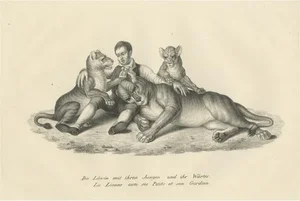 Brodtmann, Lioness and Cubs with Her Trainer, Print