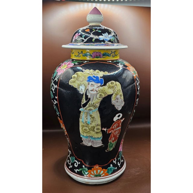 Early 20th century Japanese Arita-ware, mark is テツカ Tetsuka. It's a porcelain covered jar vase, in famille noire style,...