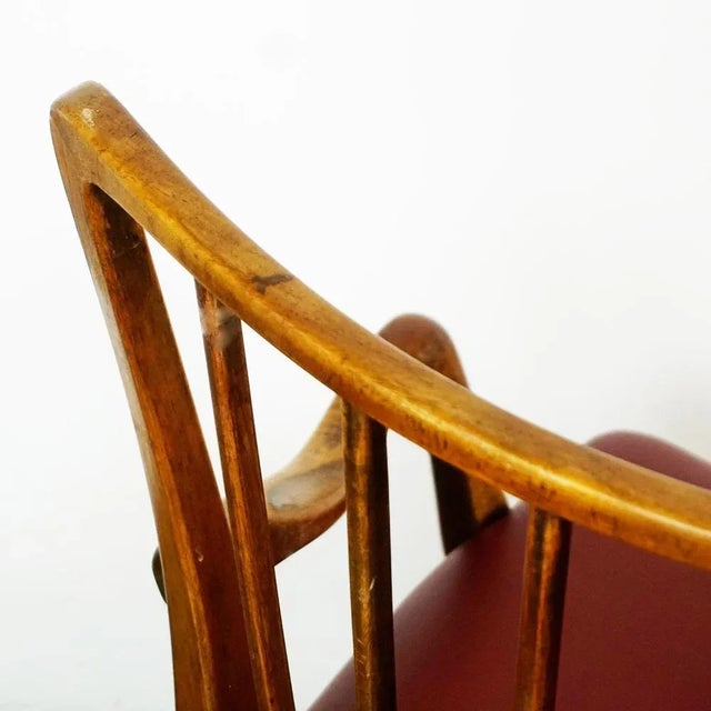Mid-Century Austrian Walnut and Red Leather Dining Armchairs from Oswald Haerdtl, Set of 2 For Sale - Image 12 of 16