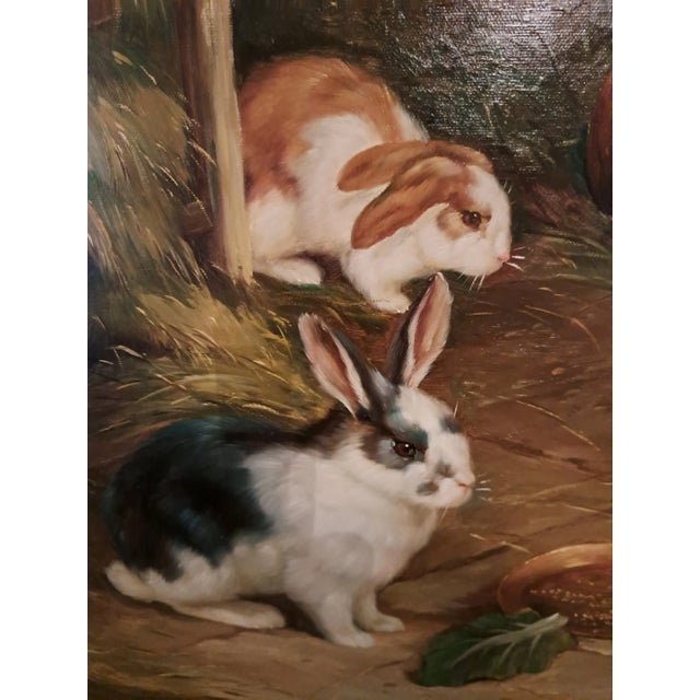 Late 20th Century "Rabbits at Rest" Oil on Canvas by Hegel For Sale - Image 5 of 11