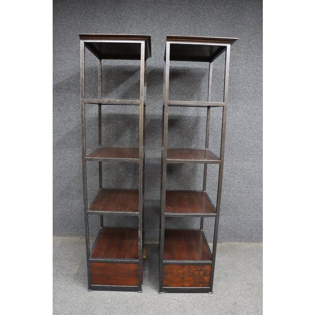Pair of Henredon Acquisitions Iron & Mahogany Étagère Bookcases For Sale - Image 15 of 17