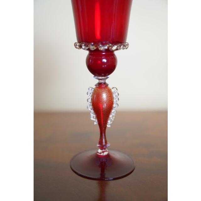 Ruby Red Italian Handcrafted Chalice in Blown Murano Glass 1970s For Sale - Image 8 of 11
