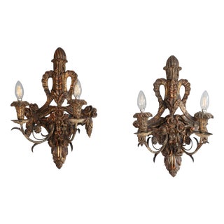 Vintage Wall Lights in Walnut, 1950s, Set of 2 For Sale