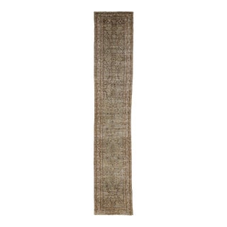 19th-Century Antique Malayer Wool Runner Rug With Muted Sage & Earth Tone Patina For Sale