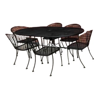 1990s Woodard Pinecrest Attributed Outdoor Wrought Iron Dining Set 7 Pieces For Sale
